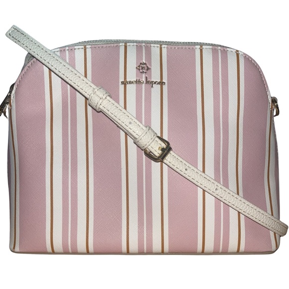 Nanette Lepore Handbags - Nanette Lepore Pink & Cream Striped Dome Crossbody Bag